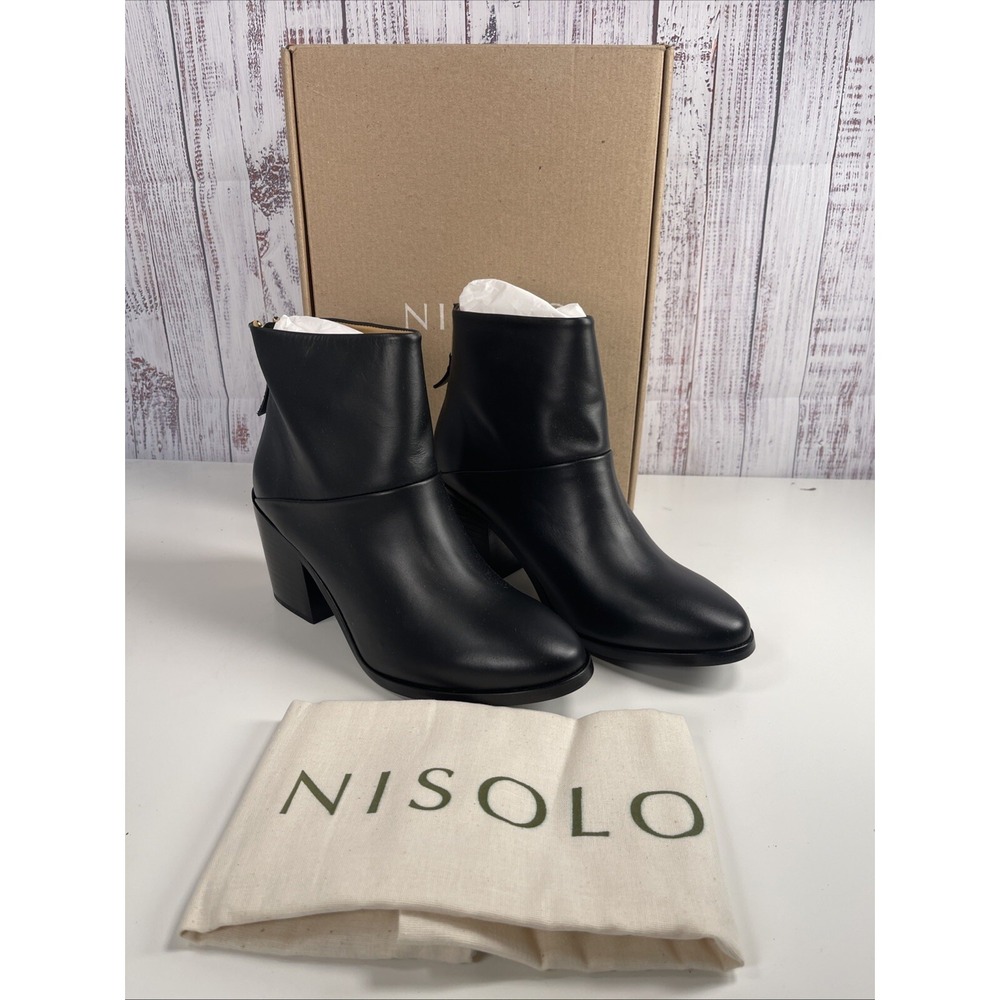 NISOLO Dari Commuter Boot Black Leather Ankle Zip Waterproof Women's Size US 9.5